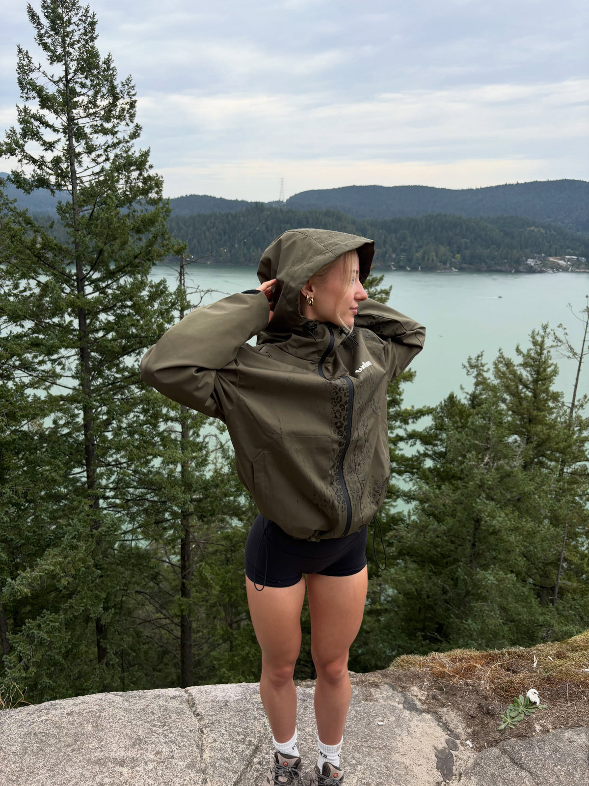 Water Reactive Cheetah Rain Jacket - Green