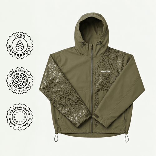 Water Reactive Cheetah Rain Jacket - Green