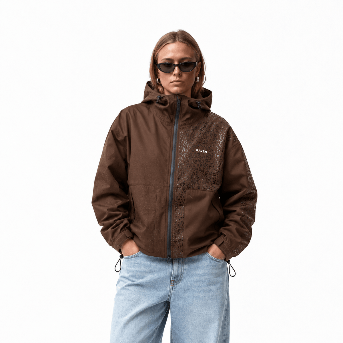 Water Reactive Cheetah Rain Jacket - Brown