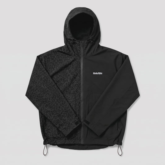 Water Reactive Cheetah Rain Jacket - Black